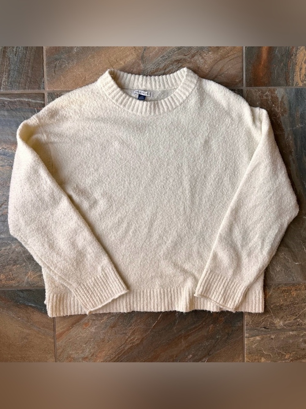 American Eagle Boucle Sweater Women's Size Large Cream Crewneck